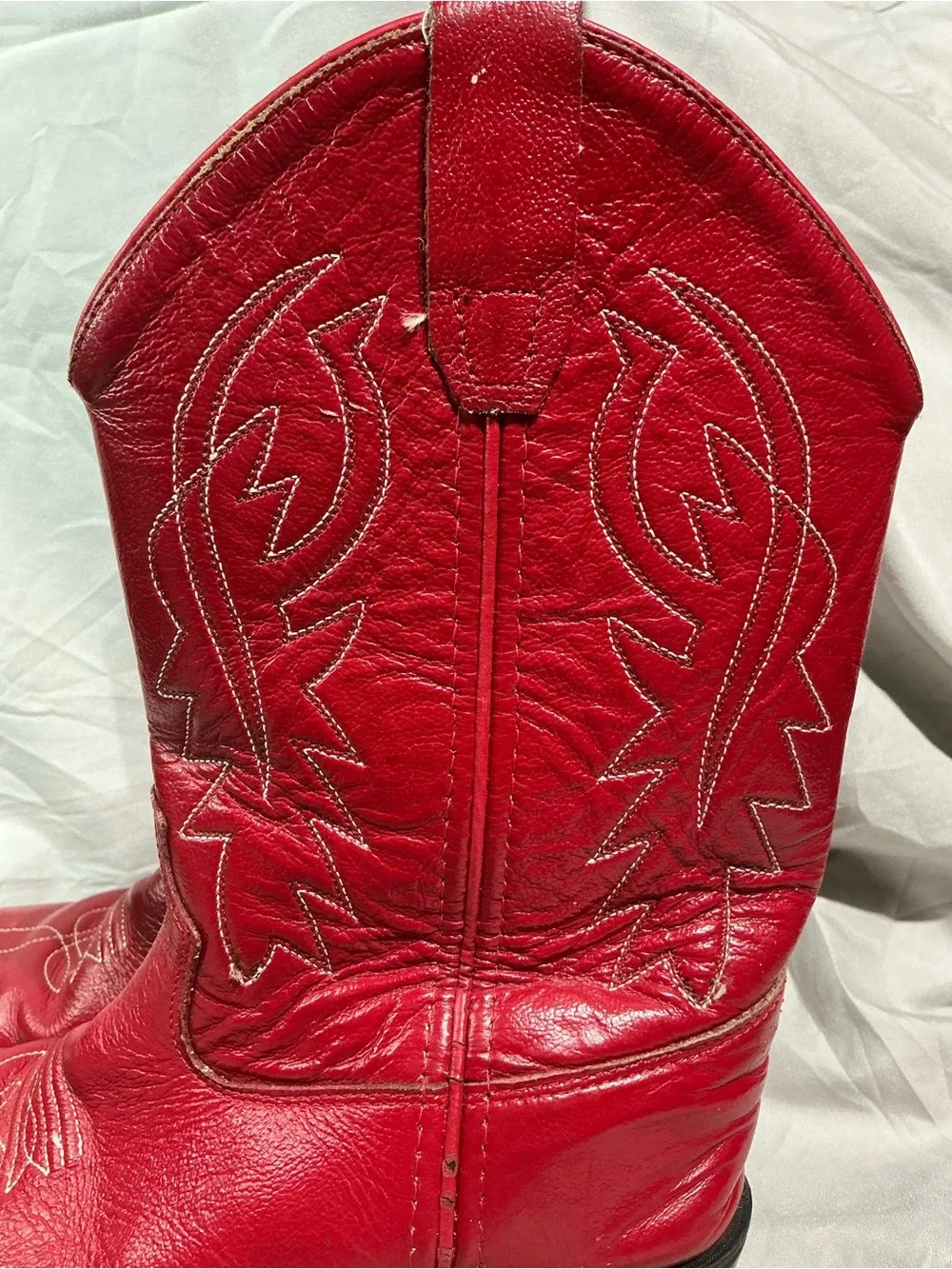 Old West Kids Red Leather Cowgirl Boots Pointed J-Toe Size Youth 3